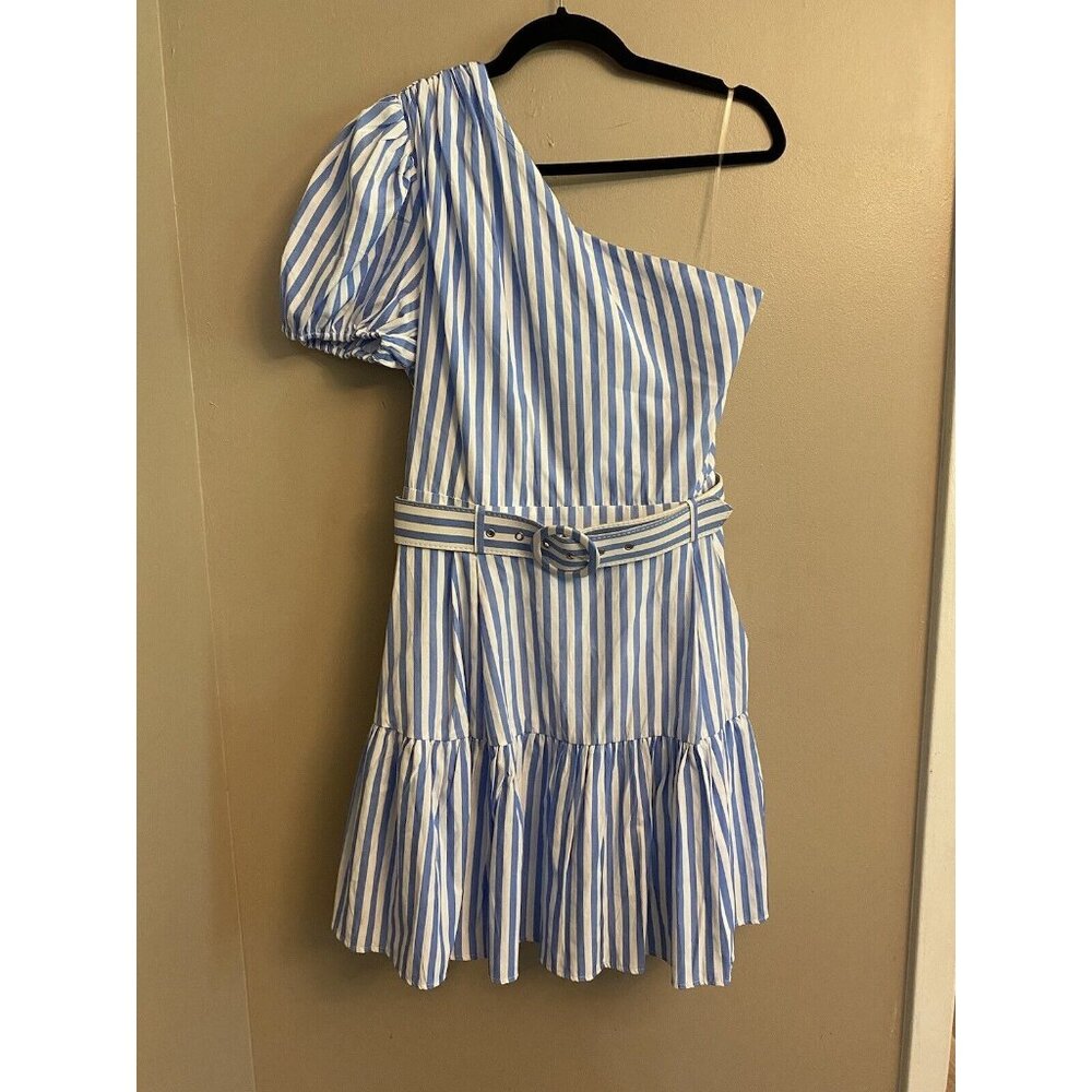 Entro Blue and White Striped One Shoulder Dress
